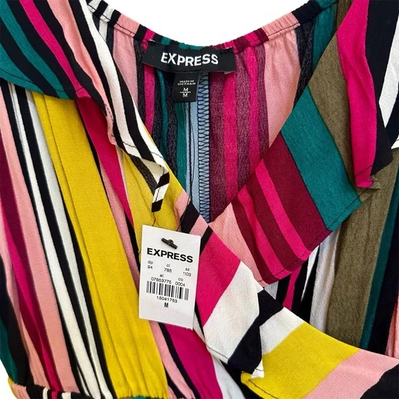 NWT!! Express Colorful striped ruffle dress w/ adjustable straps - Picture 4 of 5